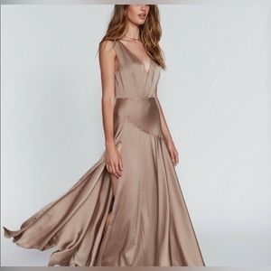 BHLDN Fame & Partners • Tan Satin Escala Gown Dress wedding guest, Anthropologie